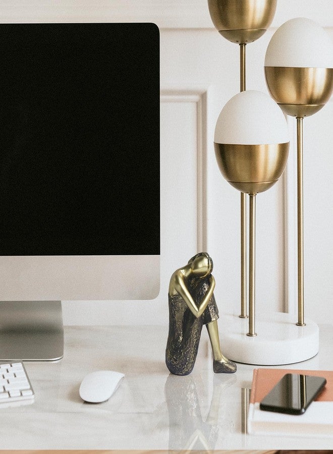 Pigort Rustic Gold Thinker Statue Abstract Sculpture - Collectible Woman Figurine Art Home Office Bookshelf Decorative Objects Desktop Decor for Women, 4.6 x 3.7 x 2.6 inches - Image 3